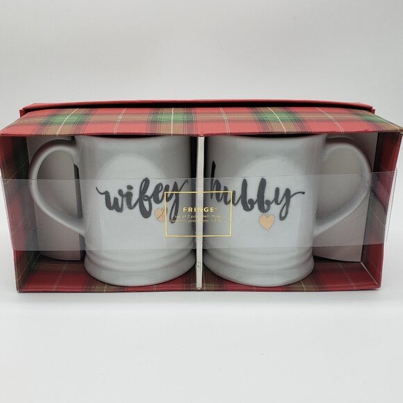 Fringe Studio Wifey and Hubby Heart Porcelain Mugs in Original Box - Picture 15 of 15